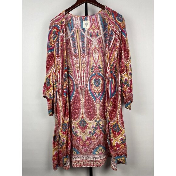 Billabong Multicolor Sea You Dream Open Front Boho Paisley Kimono Size S/M - Picture 2 of 8